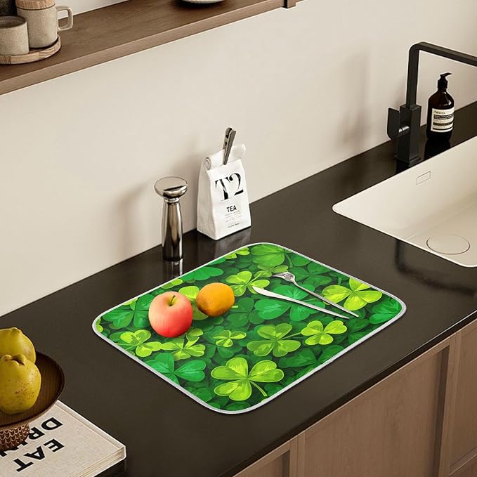 Patricks Day Shamrocks Lucky Clover Leaves Dish Drying Mat - Image 6