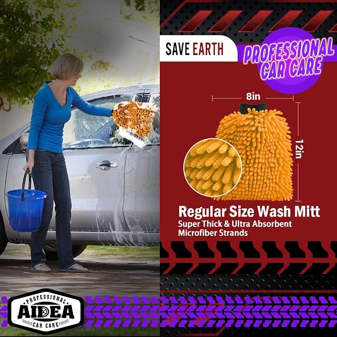 AIDEA Car Wash Mitt Microfiber, 2PK Scratch Free Lint-Free, Premium Chenille - Image 2