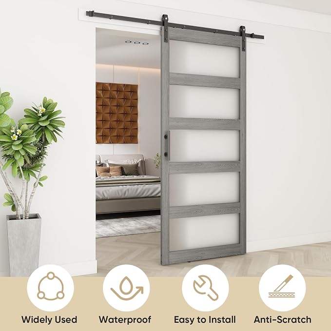 BARNSMITH 42in x 96in Glass Barn Door and 7FT Sliding Door Hardware Included - Image 2