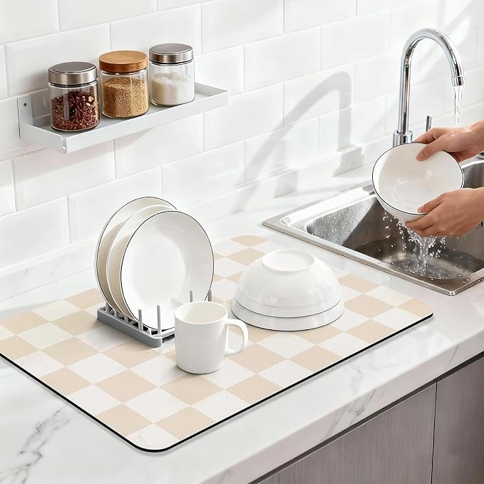 Checkered Dish Drying Mat for Kitchen Counter Coffee Mat Bar Accessories - Image 4