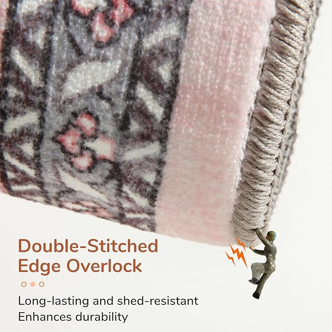 OPPODREAM Thin 6x9 Area Rugs, Washable Rug 6x9 with Non Slip Backing, Faux Cashmere Low-Pile 6 x 9 Carpet, Pink & Cream