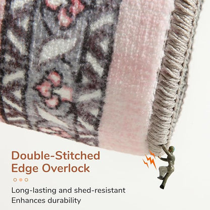 OPPODREAM Thin 6x9 Area Rugs, Washable Rug 6x9 with Non Slip Backing, Faux Cashmere Low-Pile 6 x 9 Carpet, Pink & Cream