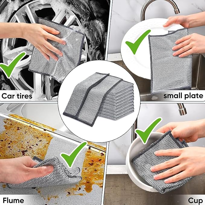 Reusable Non Scratch Wire Dishcloth, Double-Layer Stainless Rag, Kitchen - Image 4
