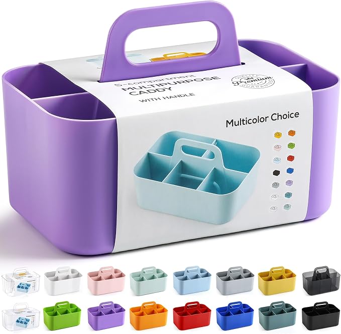 Multiuse Caddy Organizer with Handle, Stackable Plastic Tote Bin by AOZITA