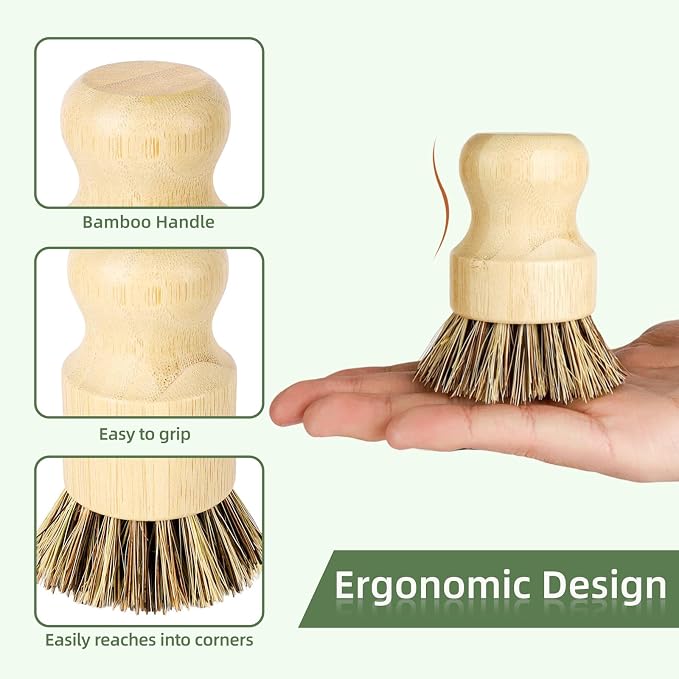 Bamboo Dish Brush Set with Holder - Image 5