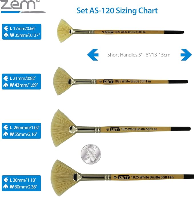 ZEM Brush White Hog Bristle Stiff Fan Brush Set Size 2 - Image 4