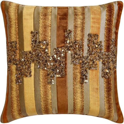 The HomeCentric King/Queen/Twin Gold & Brown Decorative Queen 74"x18" Bed Runner with One Pillow Cover, Striped, Beadwork & Handmade Bed Scarf on Velvet Fabric - Streamlined