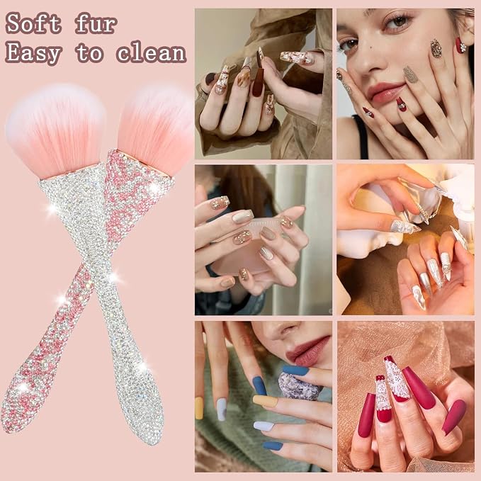 2 PCS Nail Art Dust Brush Shiny Rhinestone Fust Brushes Ultra Soft Nylon Dust - Image 6