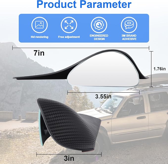 LivTee Blind Spot Mirror with Side Mirror Rain Guard, Carbon Fiber 2-in-1 Side - Image 2