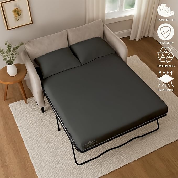 Sleeper Sofa 4 Piece Bed Sheet Set Premium Quality 100% Cotton 500 Thread Count, Smooth & Super Soft Sateen Weave, Extra Soft Bed Sheets, Wrinkle Free, 4 Inch Deep Pocket (Queen, Dark Grey)