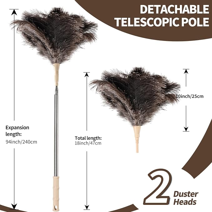 Ostrich Feather Duster 27-94Inch Retractable Fluffy Natural Detachable Ostrich - Image 2