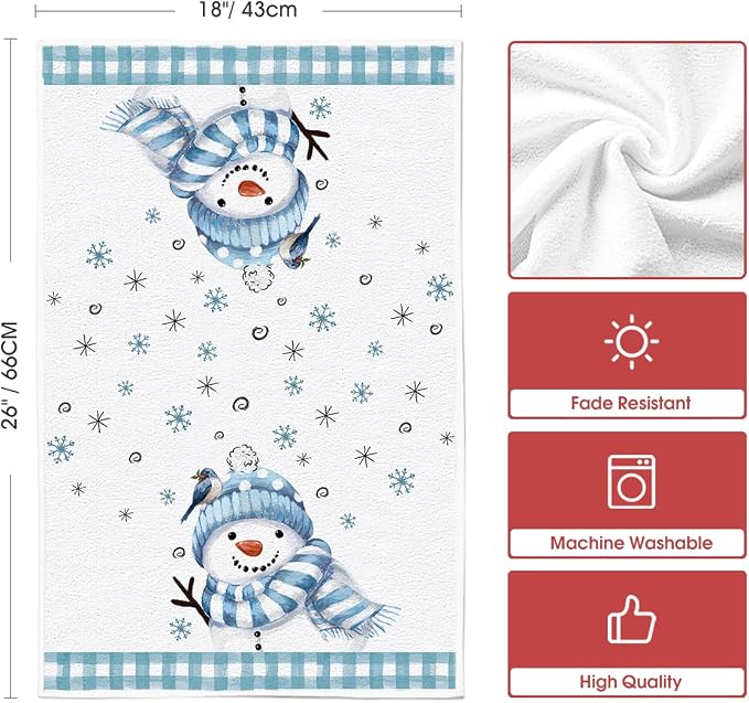 Artoid Mode Beige Blue Xmas Tree Snowman Christmas Kitchen Towels Dish Towels - Image 6