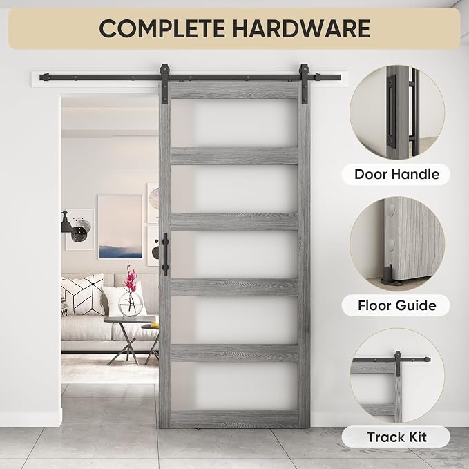 BARNSMITH 42in x 96in Glass Barn Door and 7FT Sliding Door Hardware Included - Image 5