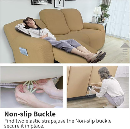 Easy-Going 8 Pieces Recliner Sofa Stretch Sofa Slipcover Sofa Cover Furniture Protector Couch Soft with Elastic Bottom Kids, Spandex Jacquard Fabric Small Checks Golden