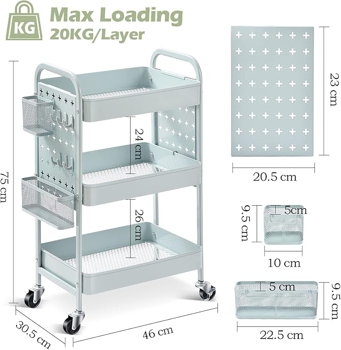 TOOLF 3-Tier Rolling Cart, Metal Utility Storage Cart - Image 6