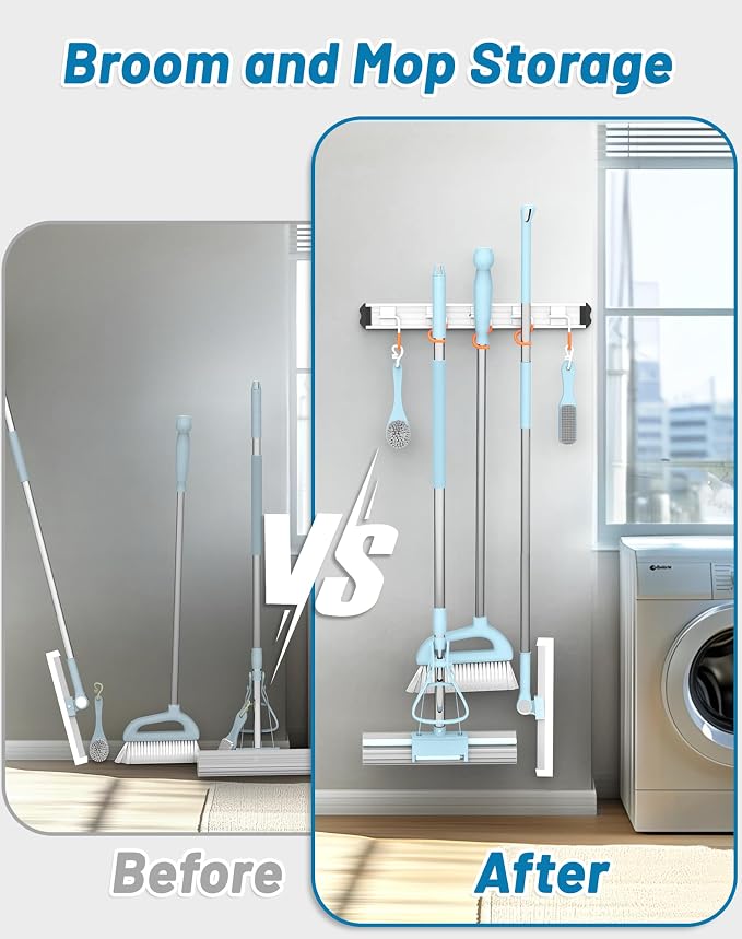 Mop and Broom Holder Wall Mount Garden Tool Rack Organizer, Modern Style - Image 5