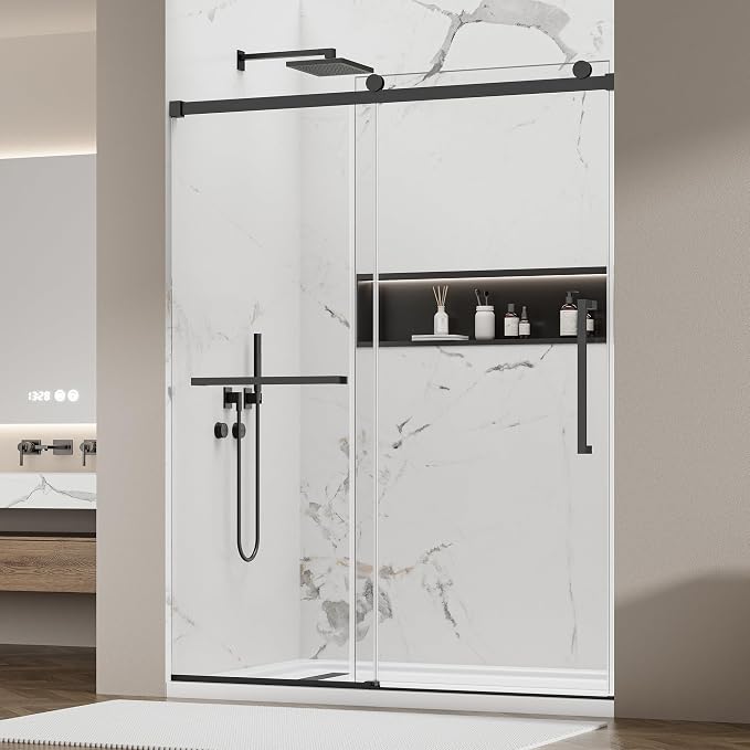 Frameless Sliding Shower Door 56–60" W x 76" H, 5/16" Tempered Glass by lenphilvee