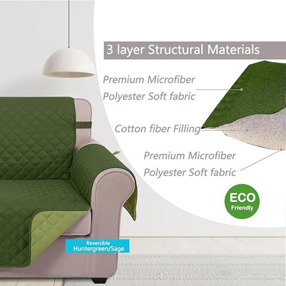 U-NICE HOME Large Sofa Cover Reversible Couch Cover for Dogs with Elastic Straps Water Resistant Furniture Protector for Pets Couch Cover for 4 Cushion Couch (Oversized Sofa, Huntergreen/Sage)