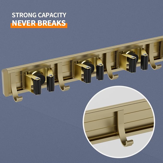 reliahom Broom Holder Wall Mount, 4 Racks - Image 2