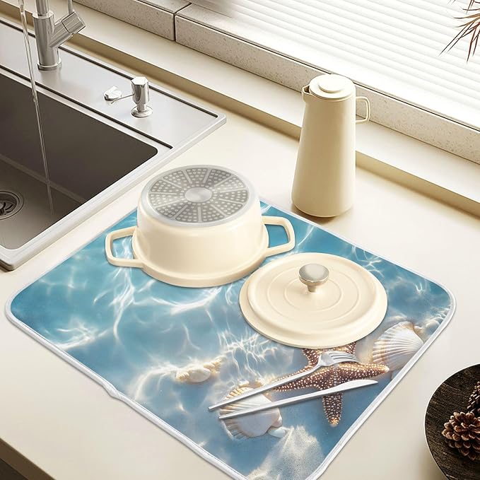 Starfish and Seashell on The Summer Beach Dish Drying Mat - Image 5