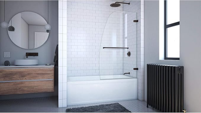 DreamLine Aqua Uno 34 5/16 inch W x 58 inch H Frameless Hinged Tub Door in Oil - Image 5