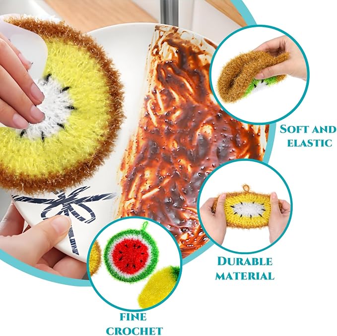 16 Pieces Fruit Dish Scrubber, Non Scratch Dish Washing Sponge, Double Layer - Image 3