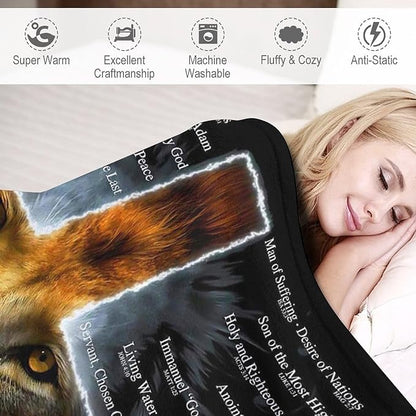 Christian Lion Blanket Scripture Jesus Throw Blanket Christian Gifts for Women Men Religious Blanket for Kids Adults Soft Warm Cozy Fleece Blanket for Couch Sofa Bed 50"x60"
