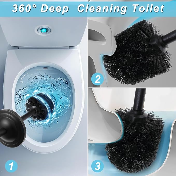 Black Toilet Brush and Holder Set, 304 Stainless Steel Toilet Bowl Brush and - Image 2