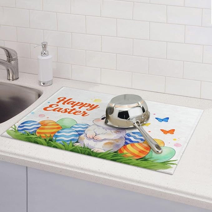 Easter Bunny Dish Drying Mat, for Kitchen Counter Microfiber Absorbent Easter - Image 4
