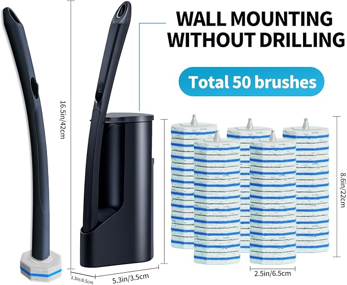Disposable Toilet Brush with 50 Wand Cleaner Refills Pads，Wall Mounted Toilet - Image 6