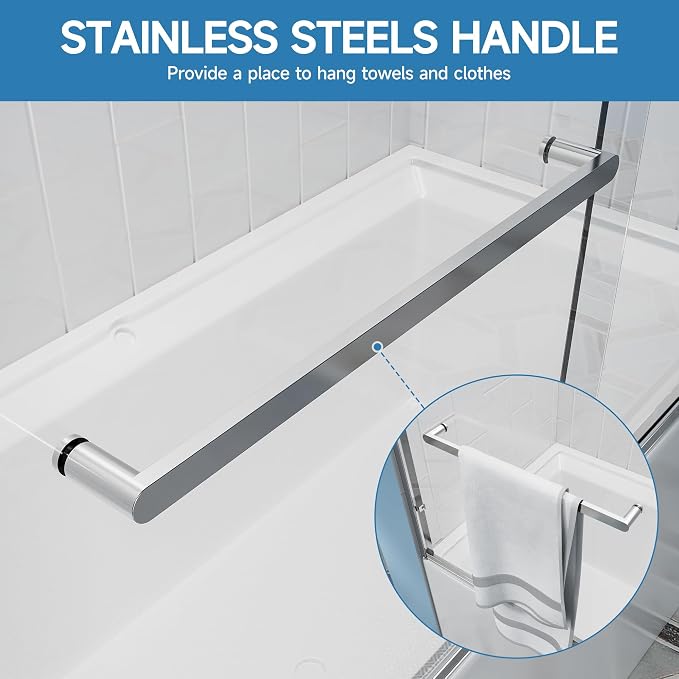 56-60" W x 57" H Semi-Frameless Bathtub Sliding Doors, 1/4" Tempered Glass - Image 6