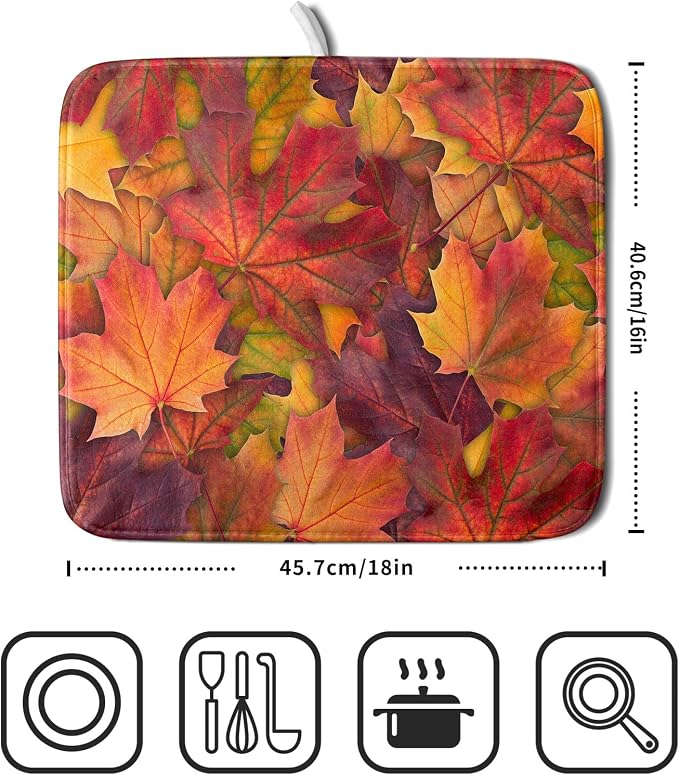 Colorful Autumn Maple Leaves Dish Drying Mat - Image 2