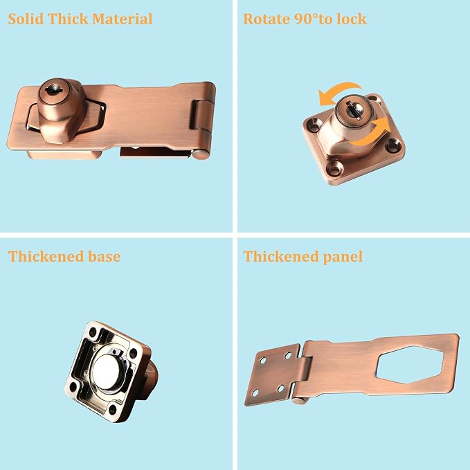 Alise Keyed Hasp Lock, 4 Inch Safety Packlock Clasp Hasp Lock Latch - Image 3
