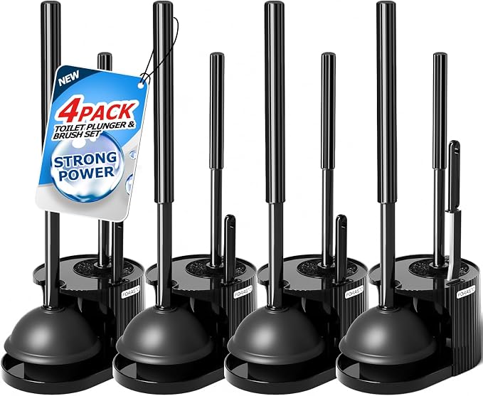 4Pack 3 in 1 Toilet Brush and Plunger Set, Toilet Bowl Brush Plunger Set by FORASTO