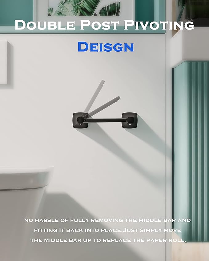 Matte Black Toilet Paper Holder Bathroom Double Post Pivoting Tissue Roll - Image 2