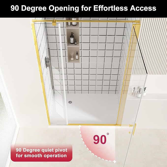 Bathbliss Framed Pivot Shower Door, Glass Shower Door in Brushed Gold, 58.5" to - Image 8