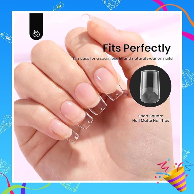 Beetles Gel Nail Tips Etch-X, Square Short, Pre-Etched Half Matte Full Cover - Image 6