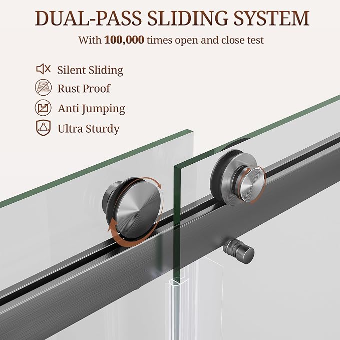 56-61" W x 79" H Frameless Shower Door, Double Sliding Glass Shower Door - Image 5