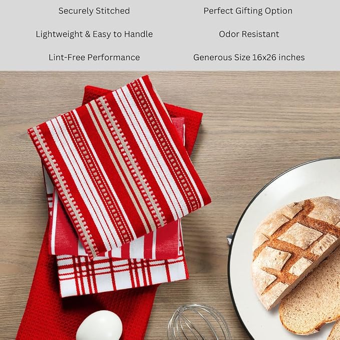 Assorted Kitchen Towels 100% Cotton Large 16x26 Inch Set of 5 - Image 7