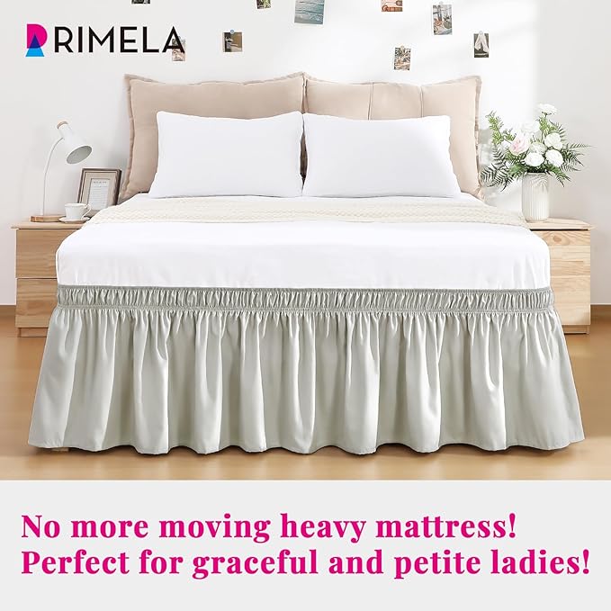 RIMELA Light Grey Bed Skirt King Size 15 Inch Drop, Wrap Around Elastic Bedskirt, Dust Ruffle for Adjustable Bed Base Machine Washable Easy to Install Bed Skirts