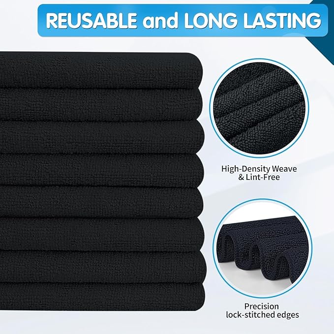FIXSMITH Black Microfiber Cleaning Cloth -Pack of 24, Highly Absorbent Cleaning - Image 3