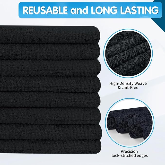 FIXSMITH Black Microfiber Cleaning Cloth -Pack of 12, Highly Absorbent Cleaning - Image 2