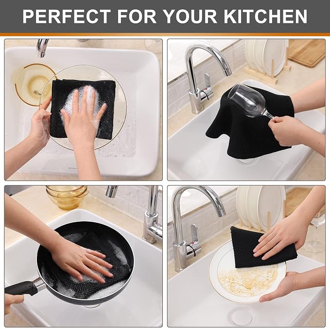 Kitinjoy 100% Cotton Kitchen Dish Cloths, 12 Pack Waffle Weave Ultra Soft - Image 4
