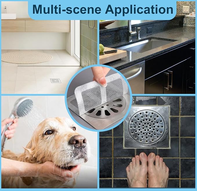 30 PC Disposable Shower Drain Hair Catcher Stickers 4"x4" Strong Adhesive Mesh - Image 3