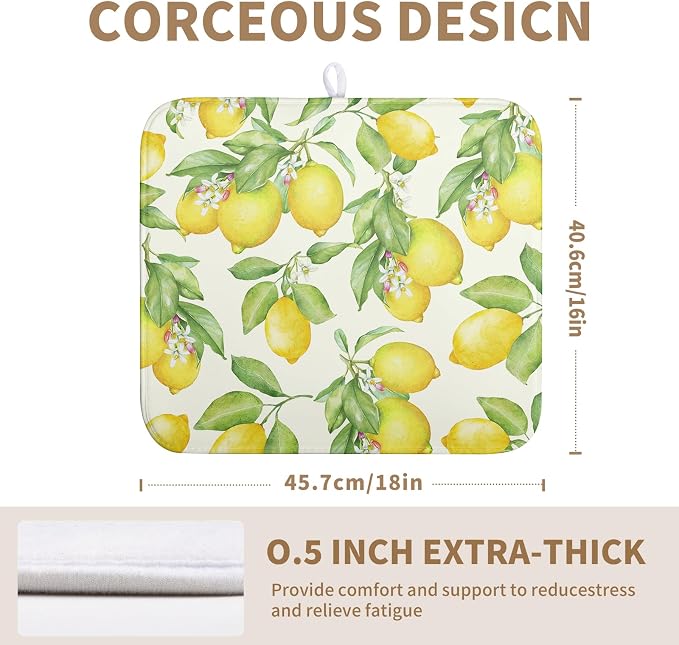 Lemon Kitchen Dish Drying Mat 16×18 Inch Summer Yellow Green Lemon Drying Mat - Image 2
