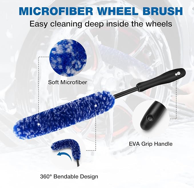 SHALL 8Pcs Wheel Brush Kit for Cleaning Wheel and Tire, Wheel and Rim Brush - Image 2