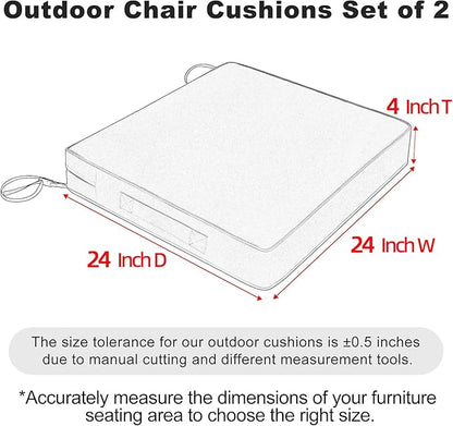 Favoyard Patio Chair Cushions 24 x 24 x 4 Inch Waterproof Outdoor Seat Cushions for Patio Furniture 3-Year Color Fastness Garden Sofa Couch Pads with Handle & Adjustable Straps Set of 2, Blue