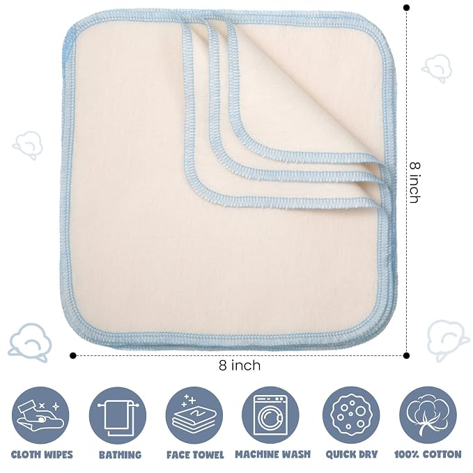 Zopeal 32 Pcs Flannel Cloth Baby Wipes Reusable Dispenser Washable Soft Natural - Image 2