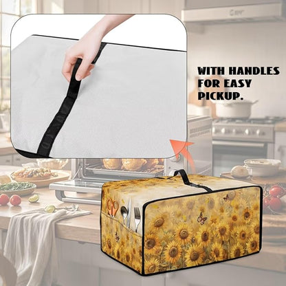 Microwave Oven Cover Dustproof Air Fryer Toaster Oven Protector with Storage Pockets, Stain-resistant Small Appliance Cover for Kitchen Decor, M, Sunflower Butterfly