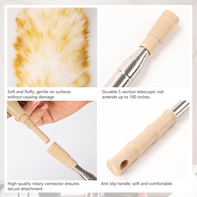 Lambswool Extendable Duster, 32-98 Inch Anti-Static Flexible Head Stainless - Image 3